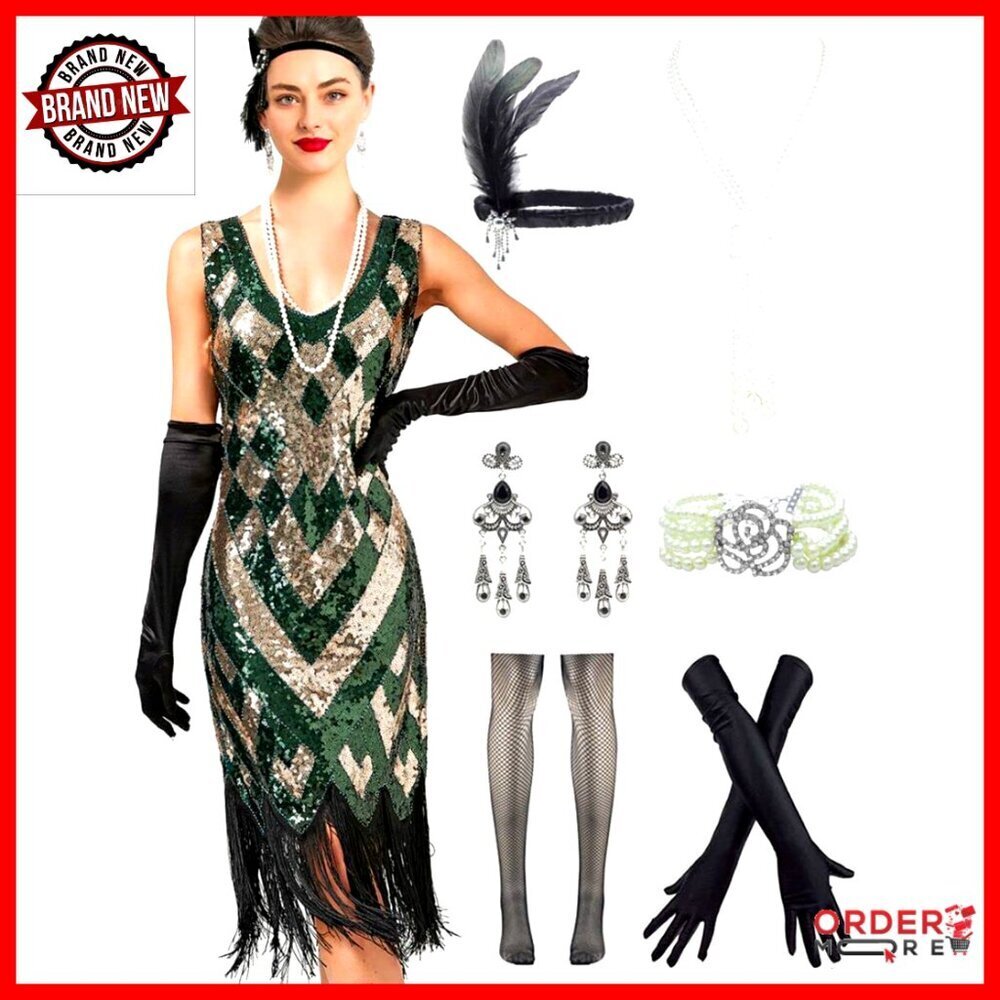 Vintage Inspired Sequin Fringe Flapper Dress Gatsby 20s Costume